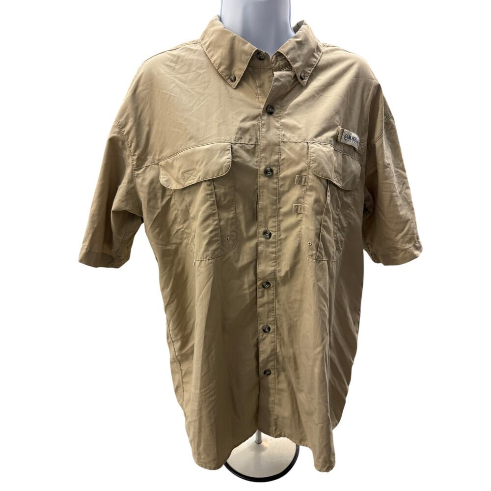 Magellan Shirt Men's M Tan Fish Gear Relaxed Fit Vented Moisture Wicking Short